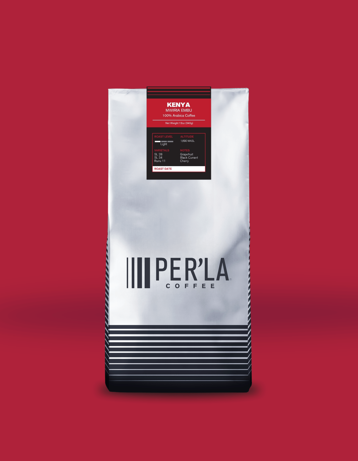 Perla Coffee bag on a red background - Kenya Coffee