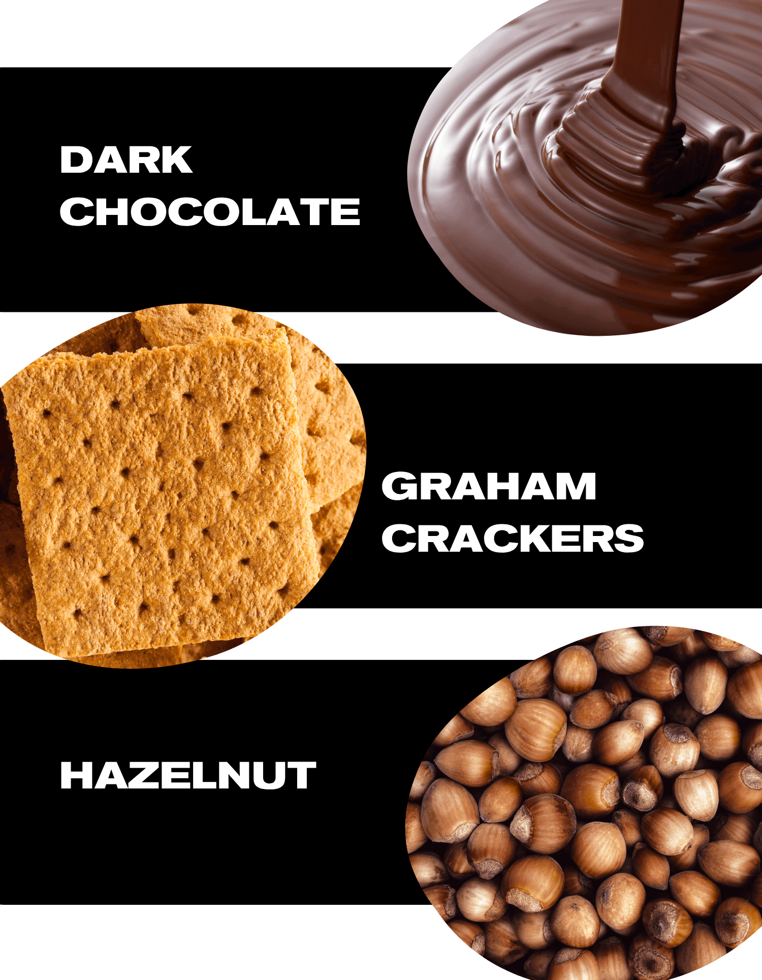 Ingredients for a dark chocolate dessert including graham crackers and hazelnuts.